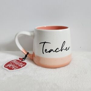 Sheffield Home Teacher Hand Painted White Speckeled Peach Cup Mug 20 Oz